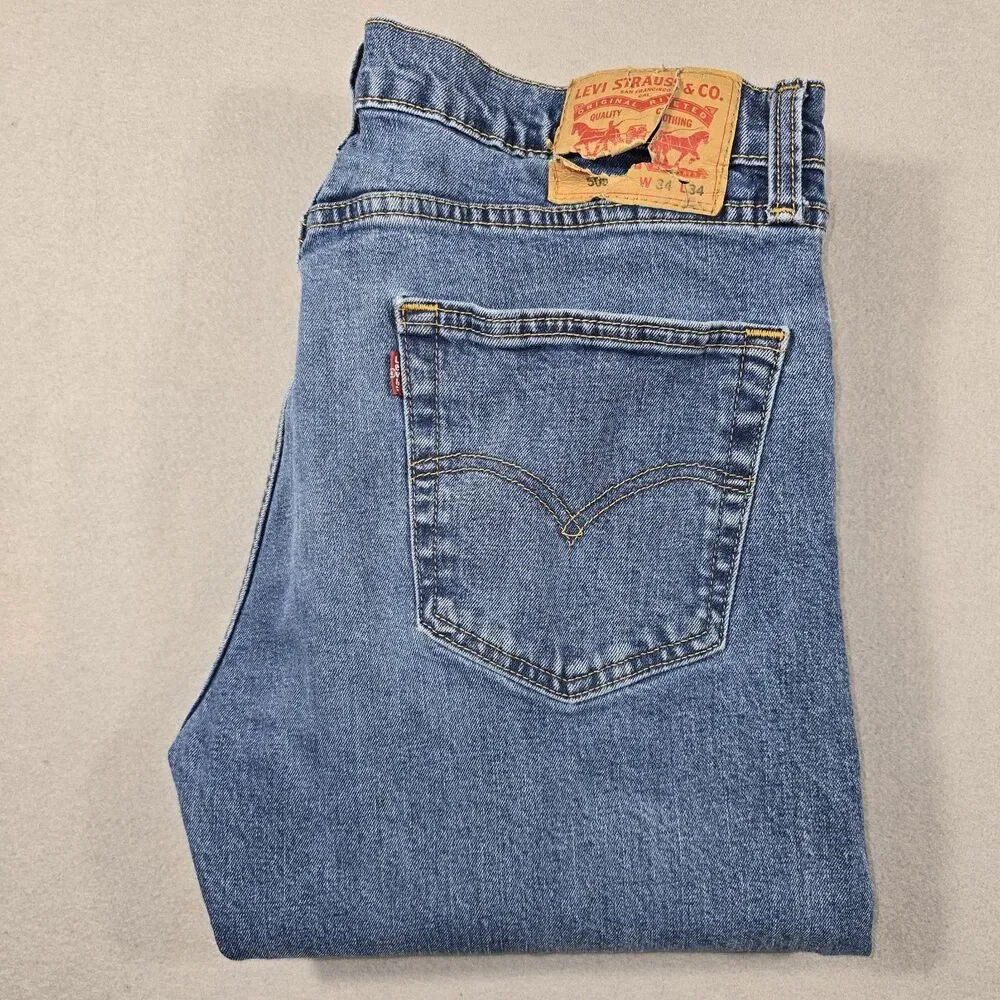 Levi's Mens 34x34 Blue Jeans 505 Regular Fit Straight Leg Medium Wash Denim